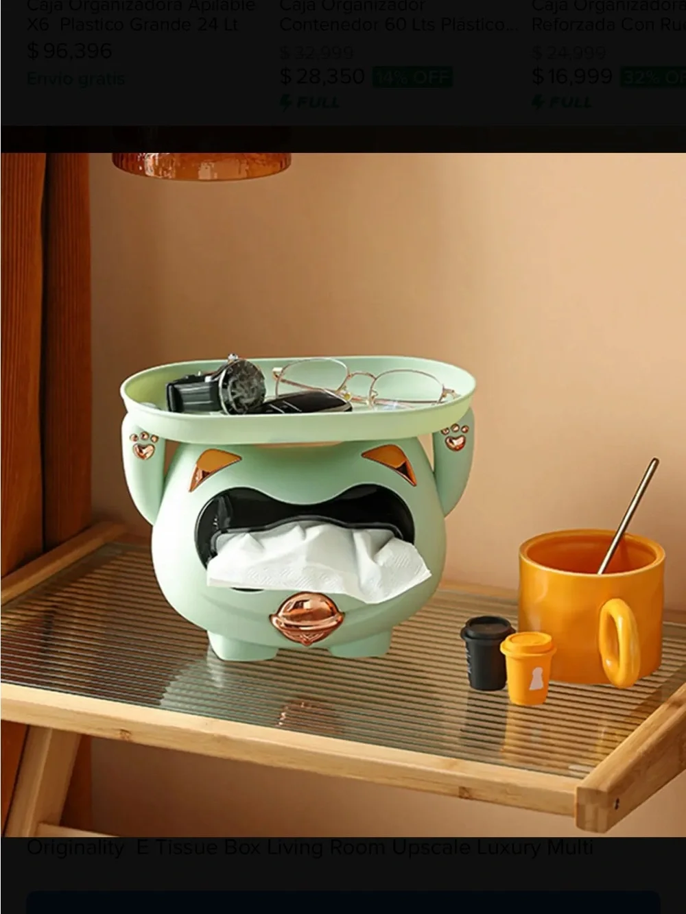 & Other Stories Mint Green Tissue Box Holder with Rose Gold Accents